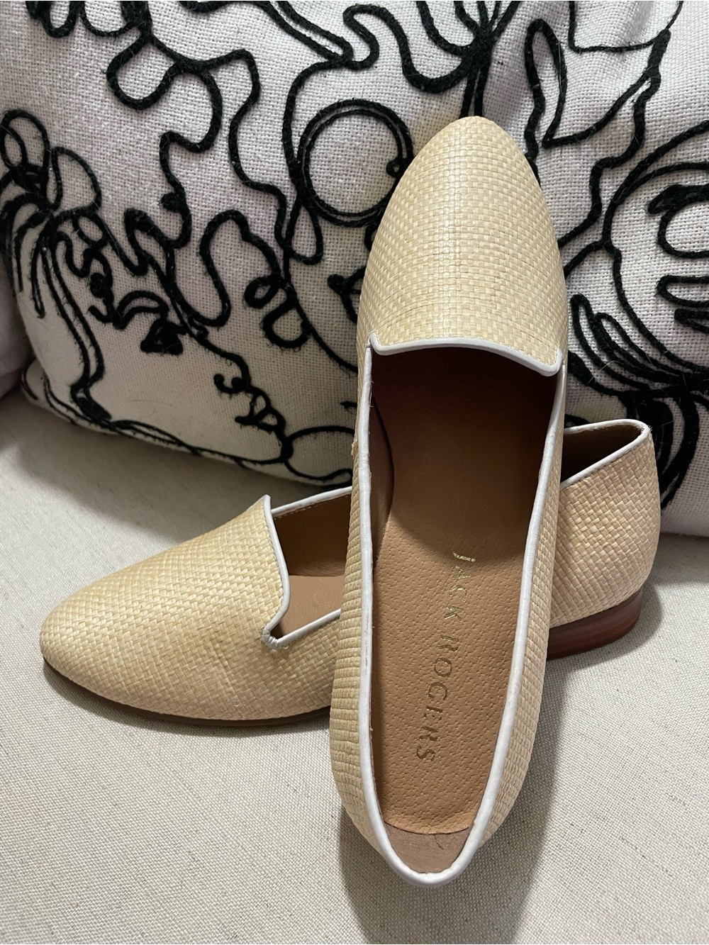 Jack Rogers Woven Rattan Loafers - Cream Beige Slip-On Flats Size 8